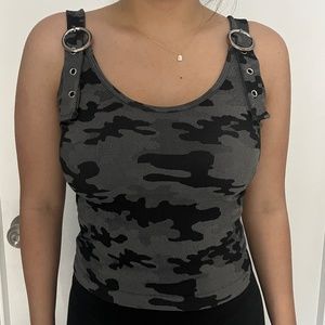 SUZELLE Camo Print Top with Adjustable Straps